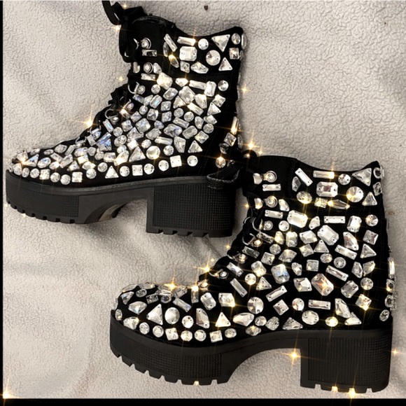 Shoes - Size 9 RHINESTONE ZIP COMBAT BOOTS